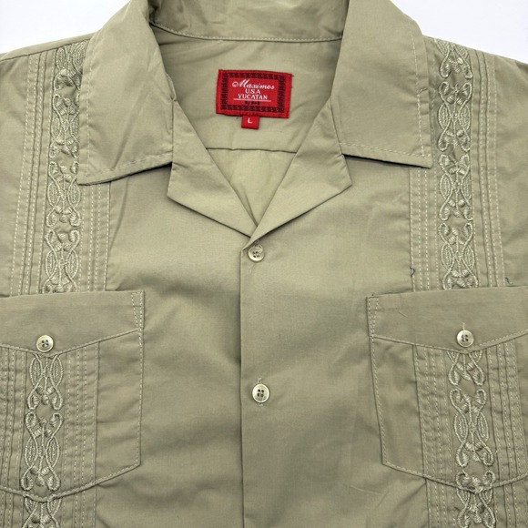Maximos Yucatan Men's‎ Large Green Embroidered Stripes Cigar Lounge Button Shirt - Picture 1 of 6
